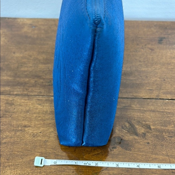 Lancôme Paris Blue Cosmetic Bag Floral Makeup Purse Organize Travel Zipper Seude - Picture 6 of 7